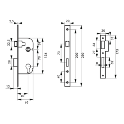 SERRURE ENCASTRER 40mm CYLINDRE EUROPEEN