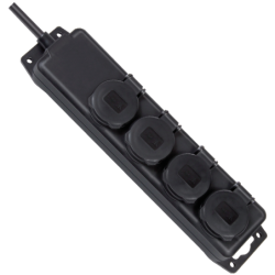 SOCLE 4 PRISES NOIR IP44 AVEC VOLETS 2M H07RN-F 3G