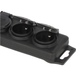 SOCLE 4 PRISES NOIR IP44 AVEC VOLETS 2M H07RN-F 3G