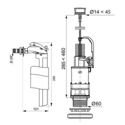 MECANISME WC WIRQUIN PLATEAU MP SIMPLE CHASSE + ROBINET F90
