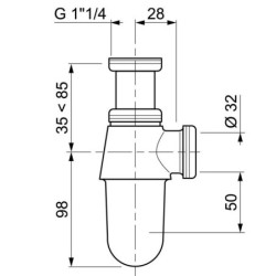 SIPHON DE LAVABO LAITON CHROME D32 REGLABLE EN HAUTEUR