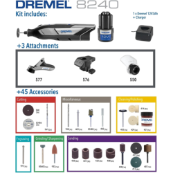 OUTIL DREMEL SANS FIL 8240 12V 2AH + 45 ACC