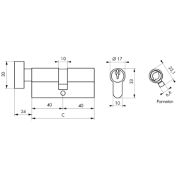 CYLINDRE BOUTON 30X30 NICKELE 3CLES