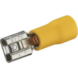 10 CLIPS FEM PRE-ISOLE JAUNE D6.3x0.8mm