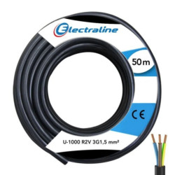 CABLE ELEC RIGIDE U1000R2-V 3G1.5 50M NOIR