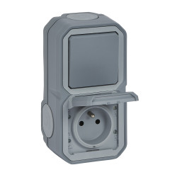 BLOC VA ET VIENT + PRISE 2P+T VERTICAL PLEXO GRIS