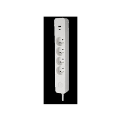 BLOC PARAFOUDRE 4x2P+T INTER + 2 USB A+C CORDON 1.5M BLANC