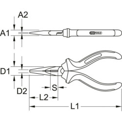 PINCE BECS 1/2 RONDS POIGNEE BI-COMPOSANTS 165mm